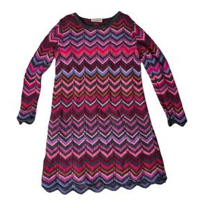Hanna Andersson Knit Crochet Chevron Stripe Long Sleeve Dress Girls Size 110 / 5